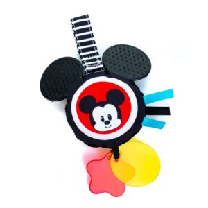 kids preferred disney baby mickey mouse hanging toy, black and white high contrast crinkle plush, boys and girls ages 0+, stroller on the go activity toy (81246)