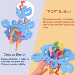 KOESMG Baby Silicone Pull String Activity Toys with Press Dimple, Montessori Sensory Interactive Early Educational Toy for Leaning, Baby Preschool Toys for 18 Months+ Boys or Girls