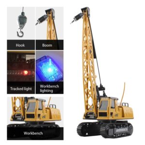 Remote Control Tower Crane - 12 Channel 2.4GHz Remote Control Lift Model Truck, Digging Engineering Toy with 2 Rechargeable Batteries, Crawler Loader Excavator Bulldozer, RC Construction Toy for Kids