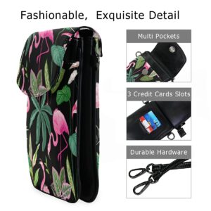 Women Leather Crossbody Bag Flamingo Cell Phone Credit Card Shoulder Bag