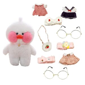 duck stuffed animal toy with 9 outfits and accessories to match diy dress up clothes for duck plush toy for kids（12inch） (1white duck)