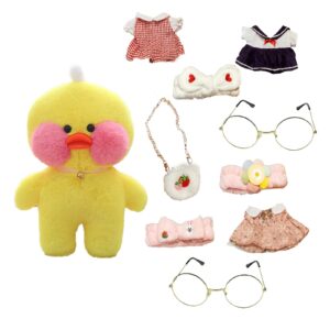 duck stuffed animal toy with 9 outfits and accessories to match diy dress up clothes for duck plush toy for kids（12inch） (yellow duck)