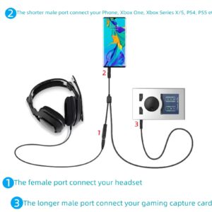 Mobile Game PC Chat Link 4K60 Cable 3.5mm Voice Party Recording Audio Cord Compatible with Elgato HD60 HD60S HD60S+ HD60X HD60Pro Gaming Capture Record, Work for Xbox One Xbox Series X/S PS4 PS5-6.6FT