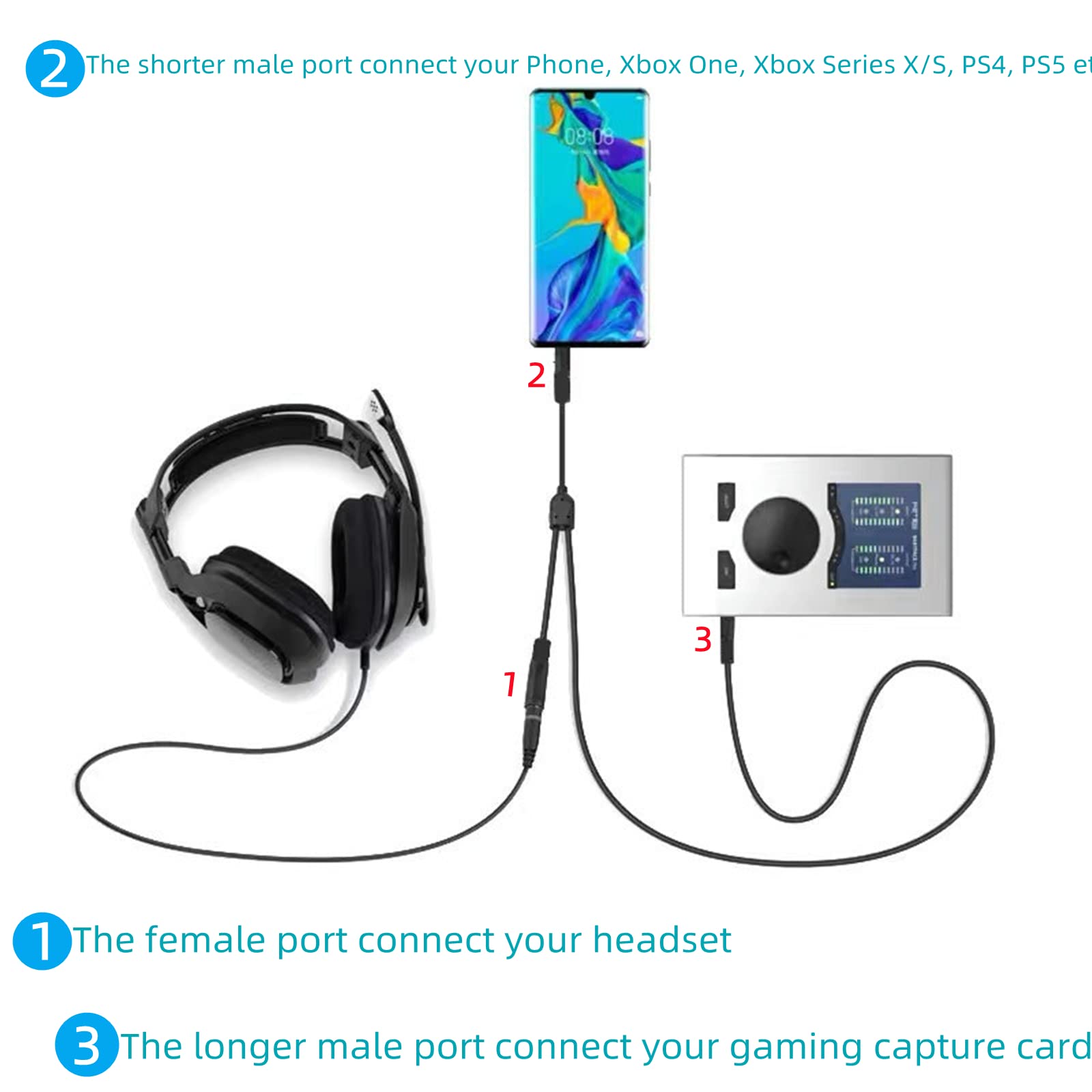 Mobile Game PC Chat Link 4K60 Cable 3.5mm Voice Party Recording Audio Cord Compatible with Elgato HD60 HD60S HD60S+ HD60X HD60Pro Gaming Capture Record, Work for Xbox One Xbox Series X/S PS4 PS5-6.6FT