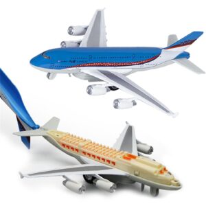 crelloci airplane toys, bump and go action, pull back die cast model plane with lights & sounds, 3d anatomy view, aircraft vehicles gift for kids toddler boys ages 3+(blue)