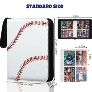 MIXPOET Baseball Card Binder with Zipper, 4 Slots - Fit 400 Cards, Waterproof Card Album Holder Protectors Storage Book Fit Football, Baseball, Sport Cards and Other Trading Cards (White Stitches)