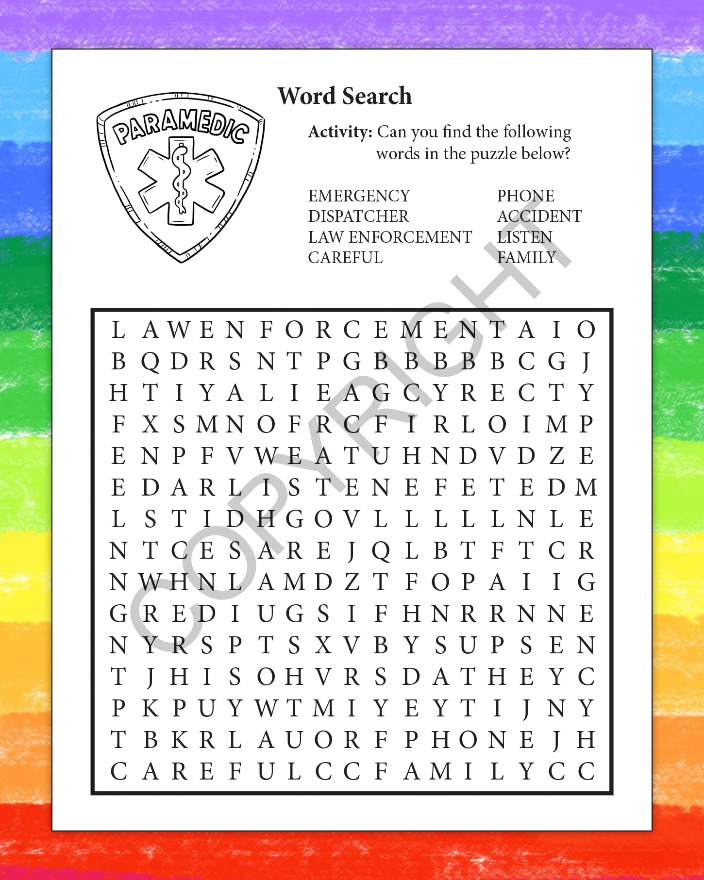 ZOCO - Emergency and Learn about 911 - Educational Coloring Books (50 Bulk Pack, With Crayons) - Police Handouts for Kids - Community Relations - Games, Puzzles, Activities