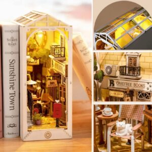 Rolife DIY Book Nook Kit Sunshine Town, DIY Miniature Booknook Kit Creative Decorative Bookend Bookshelf Insert 3D Puzzles for Adults, Halloween/Christmas Decorations/Gifts for Adults (Sunshine Town)