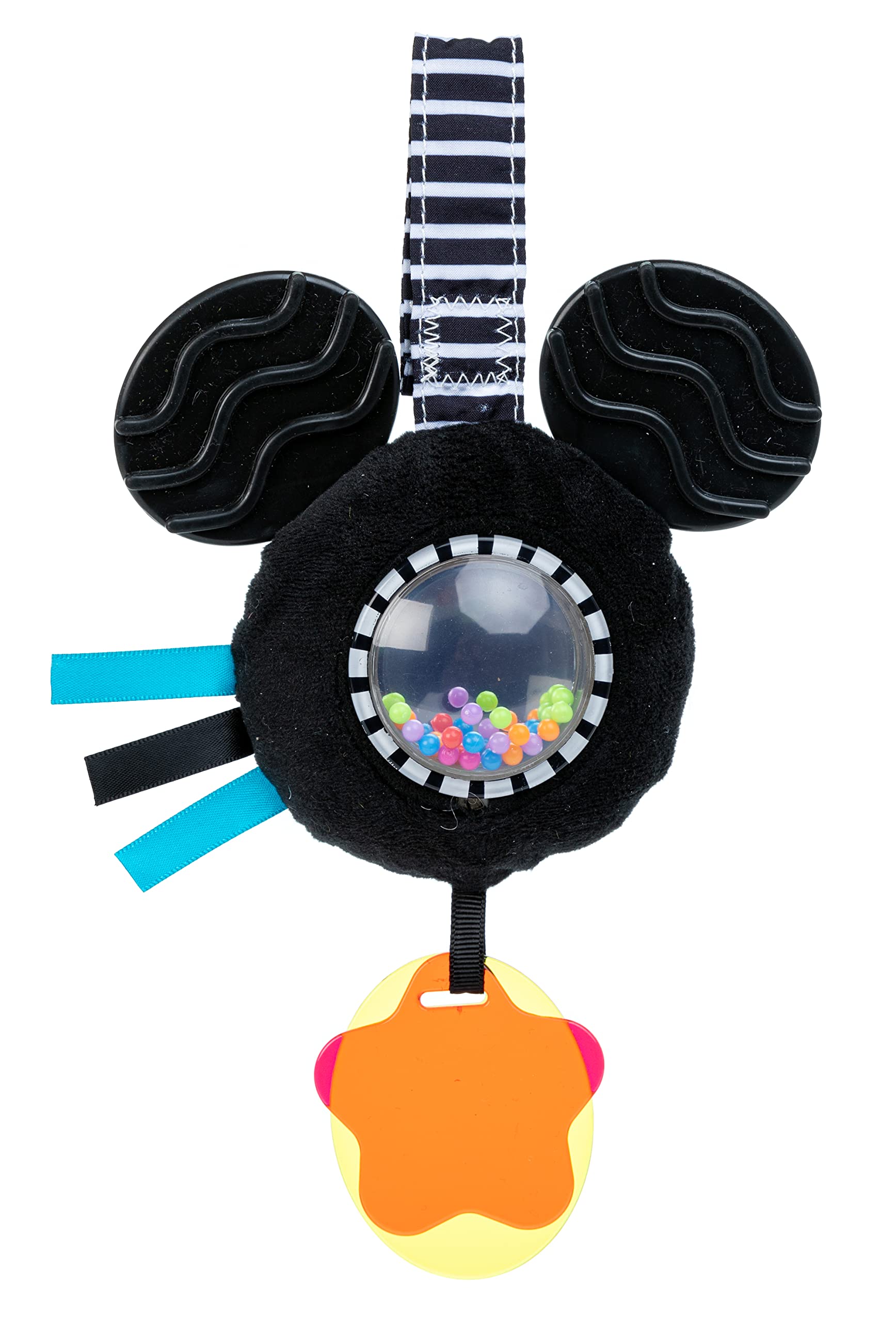 KIDS PREFERRED Disney Baby Mickey Mouse Hanging Toy, Black and White High Contrast Crinkle Plush, Boys and Girls Ages 0+, Stroller On The Go Activity Toy (81246)