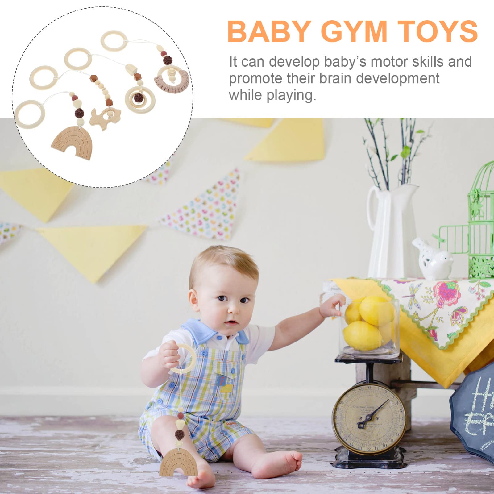 Toddmomy 4Pcs Baby Gym Wood Toys Wooden Hanging Toy Wood Activity Pendant Hanging Toy Sensory Toys Nursery Decor