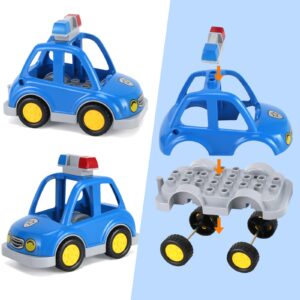 Liberty Imports 4-Pack City Vehicles Transportation Set, Big Building Blocks Compatible with Lego DUPLO - Includes Police Car, Fire Truck, School Bus, Motorcycle Toys for Kids, Toddlers