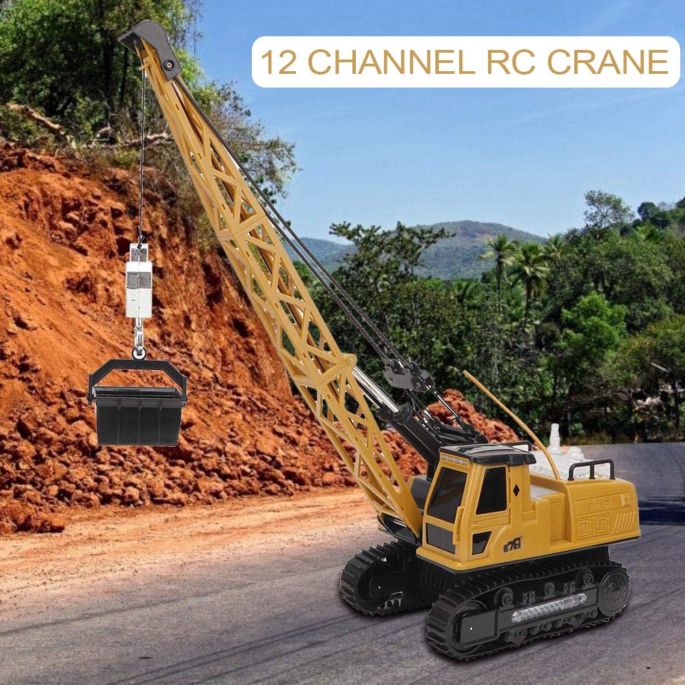 Remote Control Tower Crane - 12 Channel 2.4GHz Remote Control Lift Model Truck, Digging Engineering Toy with 2 Rechargeable Batteries, Crawler Loader Excavator Bulldozer, RC Construction Toy for Kids