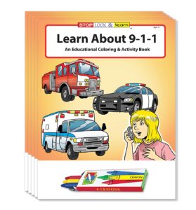 zoco - emergency and learn about 911 - educational coloring books (50 bulk pack, with crayons) - police handouts for kids - community relations - games, puzzles, activities