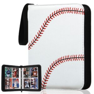 MIXPOET Baseball Card Binder with Zipper, 4 Slots - Fit 400 Cards, Waterproof Card Album Holder Protectors Storage Book Fit Football, Baseball, Sport Cards and Other Trading Cards (White Stitches)