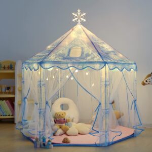 Premium Princess Play Tent - Frozen Toy for Girls with Enchanting Snowflake Lights - Spark Imagination with Princess Play Tent - Perfect for Indoor & Outdoor Play - Play Gifts Tent - Includes Cozy Rug