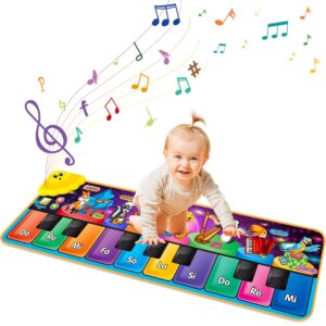 kids musical piano mats with 25 music sounds,musical toys baby floor piano keyboard mat carpet animal blanket touch playmat early education toys for 1 2 3 4 5 6+ year girls boys toddlers