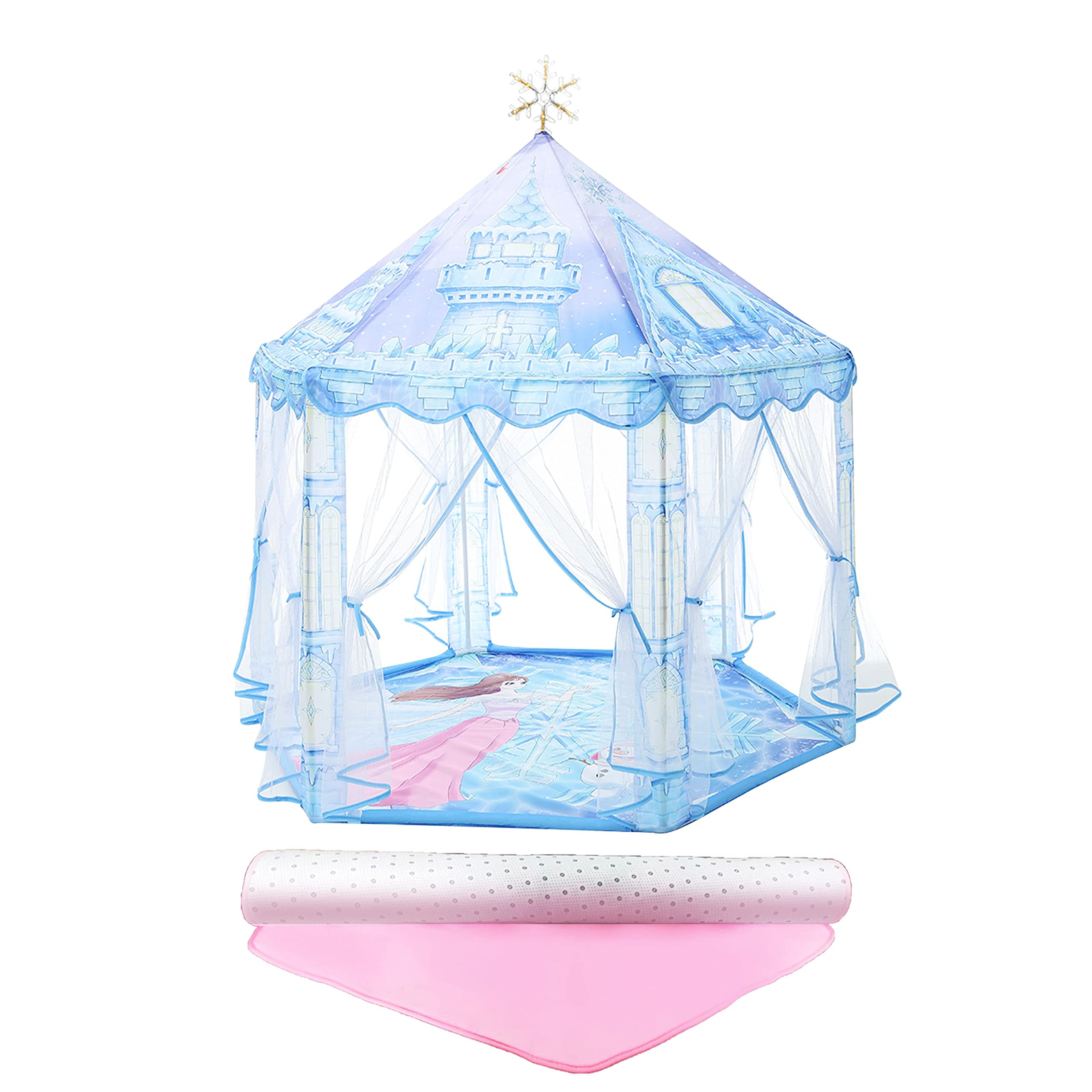 Premium Princess Play Tent - Frozen Toy for Girls with Enchanting Snowflake Lights - Spark Imagination with Princess Play Tent - Perfect for Indoor & Outdoor Play - Play Gifts Tent - Includes Cozy Rug