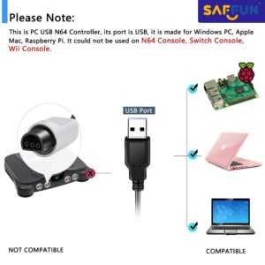 SAFFUN [USB Version] USB N64 Controller, N64 Wired PC Gamepad [3D Analog Stick] for Windows PC MAC Linux Raspberry Pi Genesis Higan Project 64 Retropie OpenEmu Emulator (Plug & Play) (Gray)