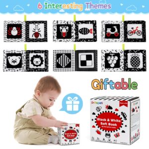 Dr.Rapeti Soft Cloth Books Baby Books Bath Books 6-Pack for Baby Infant Toddler Kids High Contrast Black and White Crinkle Washable Chewable Non-Toxic Early Educational Giftable