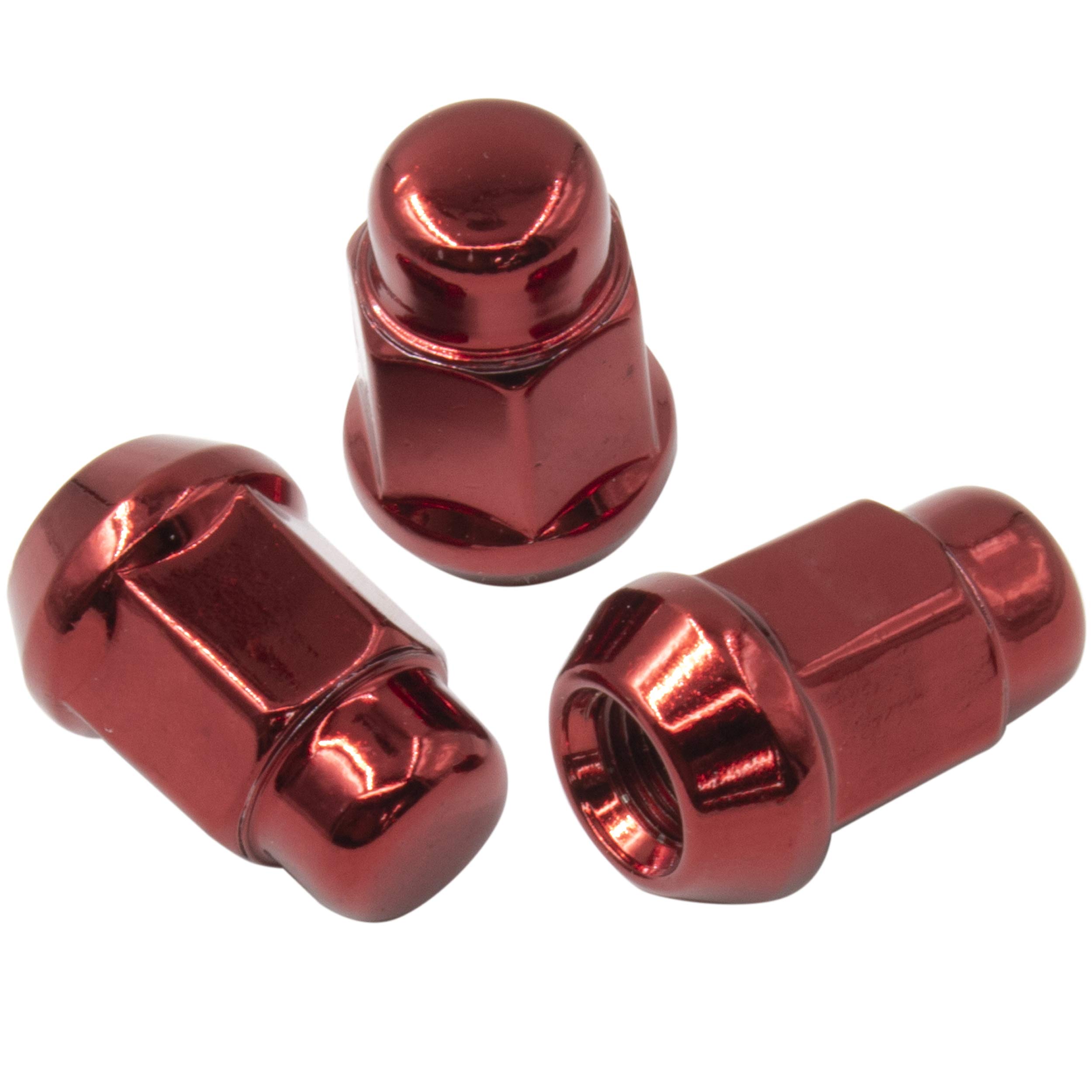 Wheel Accessories Parts Set of 16 ATV/UTV Lug Nut Kit M12x1.5 Thread Closed End Bulge Acorn Lug Nuts 1.38” Long - Cone Seat - 19mm (3/4”) Hex Wheel Lug Nut (Red)