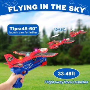 3 Pack Foam Airplane Launcher Toy with 3 DIY Stickers, 12.6" Glider Led Plane, Catapult Plane Boy Toys, Outdoor Sport Flying Toys for Kids Birthday Gifts for 4 5 6 7 8 9 10 11 12 Year Old Boys Girls