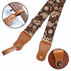 Nefelibata Japanese Cotton Guitar Strap for Acoustic Guitar, Ukulele, Free Headstock Strap Adapter with Buckle, Guitar Picks and Strap Lock(Pomegranate Flower)