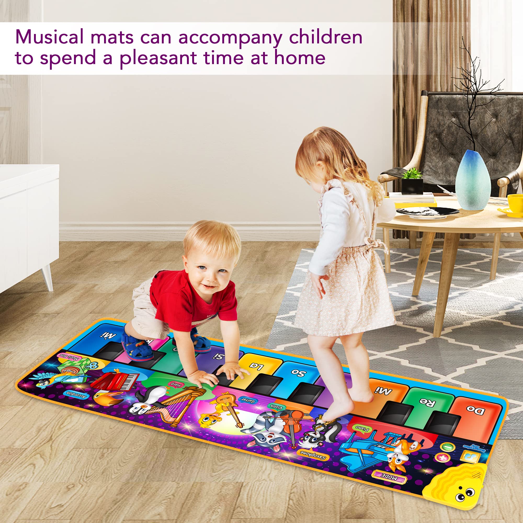 Kids Musical Piano Mats with 25 Music Sounds,Musical Toys Baby Floor Piano Keyboard Mat Carpet Animal Blanket Touch Playmat Early Education Toys for 1 2 3 4 5 6+ Year Girls Boys Toddlers