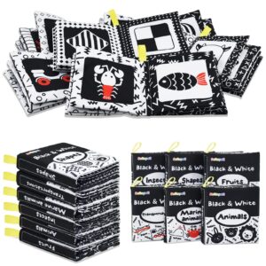 dr.rapeti soft cloth books baby books bath books 6-pack for baby infant toddler kids high contrast black and white crinkle washable chewable non-toxic early educational giftable