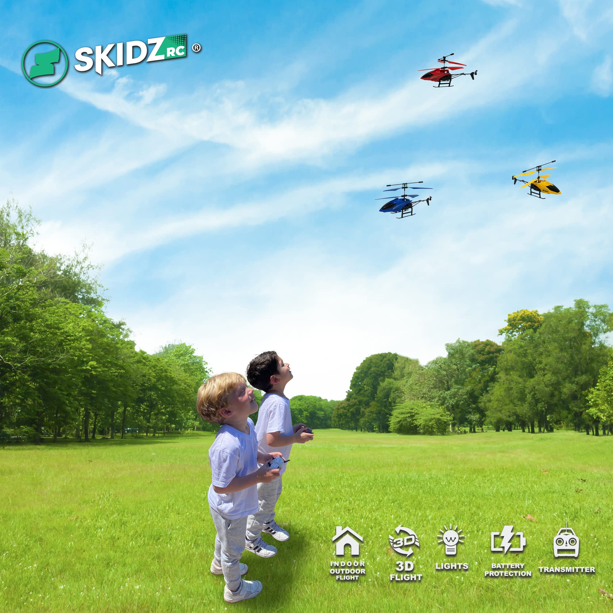 Skidz RC Helicopter for Kids, Remote Control Helicopter; with Gyro Stabilizer, Lights 2 Channel Aircraft 3D Flight, Boys Ages 8-14 Years Girls 9-16, Indoor and Outdoor for Plane Fans Adults (Red)