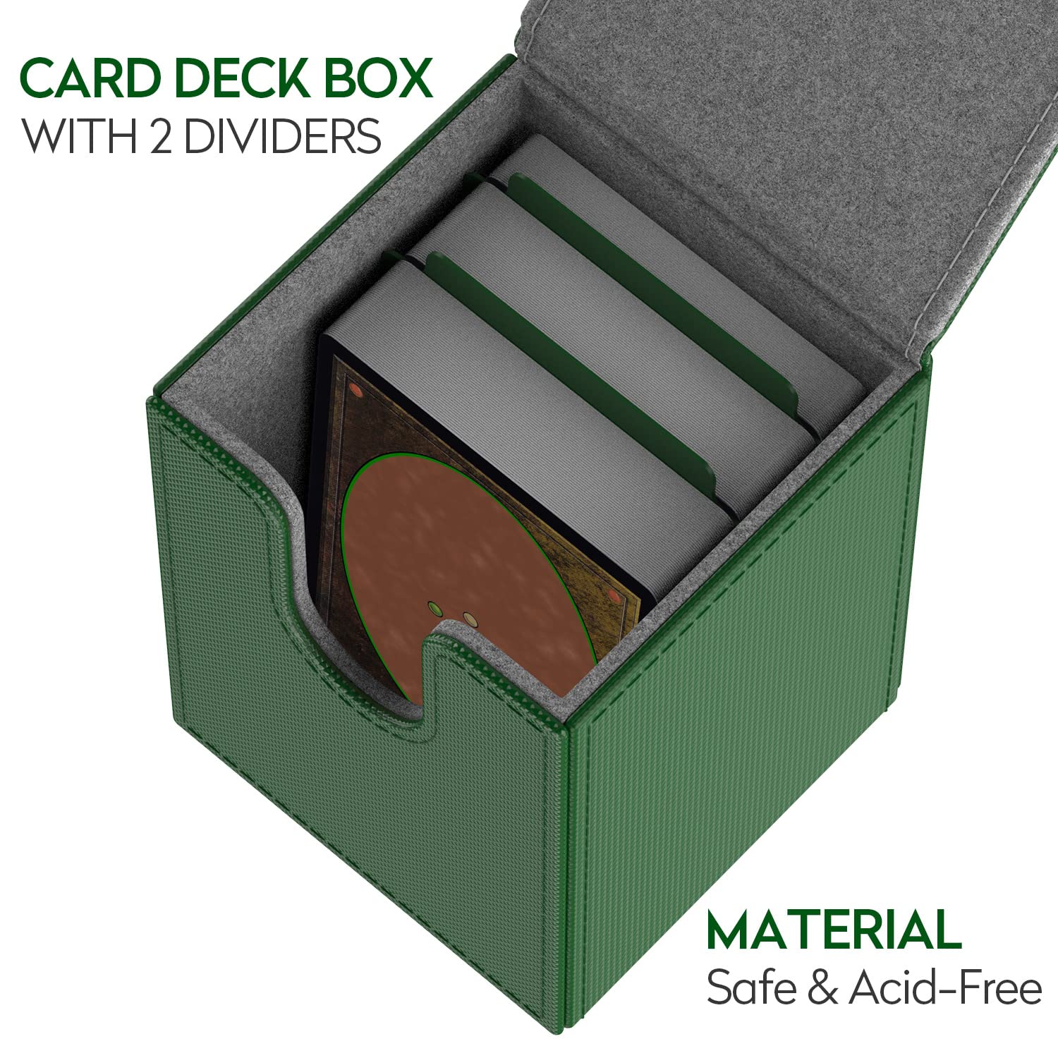 MIXPOET Deck Box compatible with MTG Cards, Trading Card Case with 2 Dividers per Holder, Large Size for 100+ Cards (Marvelous-Green)