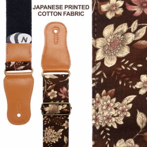 Nefelibata Japanese Cotton Guitar Strap for Acoustic Guitar, Ukulele, Free Headstock Strap Adapter with Buckle, Guitar Picks and Strap Lock(Pomegranate Flower)