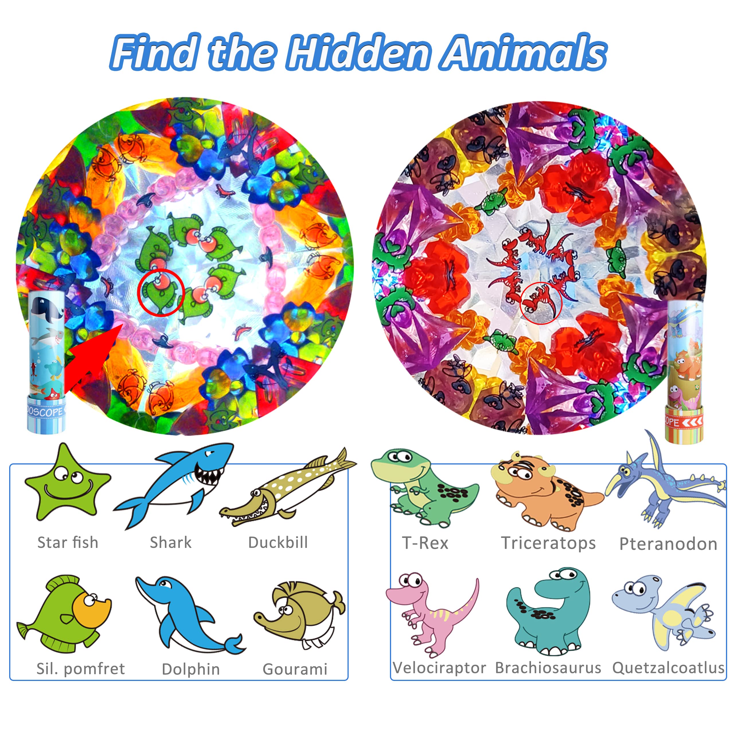 iKeelo Classic Tin Kaleidoscopes 2 Pack, Discover Hidden Animals, Crystal Clear View, Vintage Retro Toys in Gift Box