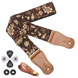 Nefelibata Japanese Cotton Guitar Strap for Acoustic Guitar, Ukulele, Free Headstock Strap Adapter with Buckle, Guitar Picks and Strap Lock(Pomegranate Flower)