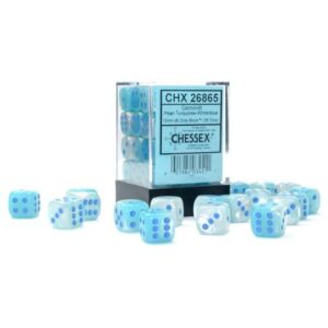 Chessex Dice Set – 12mm Gemini: Pearl Turquoise-White/Blue Luminary Dice Block – Dungeons and Dragons D&D DND TTRPG Dice – Includes 36 Dice – D6