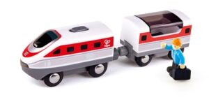 hape intercity battery powered train set | moving locomotive with headlight, passenger, magnetic connection for children 3+ years