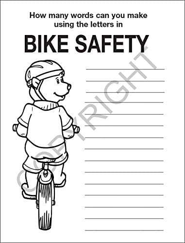 ZOCO - Bike Safety - Educational Coloring Books (50 Bulk Pack, Without Crayons) - Bicycle Rules, Road, Helmet Safety - Games, Puzzles, Activities for Kids