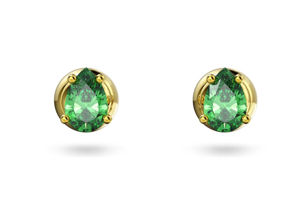 Swarovski Chroma Stud Earrings, Pear Cut Crystal, Green, Gold-tone Finish