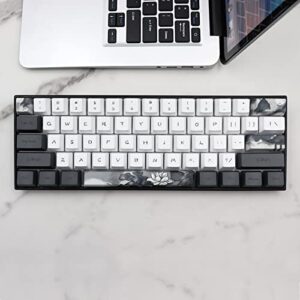 JSJT Ink Lotus Keycaps 140 Keys OEM Profile Keycaps PBT Dye Sublimation Keycaps for ANSI/ISO Layout Cherry MX Switch Mechanical Gaming Keyboards GK61/68/87/96/104/108 (with 6.25u spacebar)