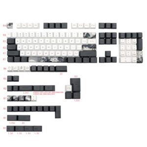 JSJT Ink Lotus Keycaps 140 Keys OEM Profile Keycaps PBT Dye Sublimation Keycaps for ANSI/ISO Layout Cherry MX Switch Mechanical Gaming Keyboards GK61/68/87/96/104/108 (with 6.25u spacebar)