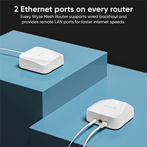 Wyze AX3000 Dual-Band Wi-Fi 6 Mesh Router System, Covers up to 3000 Sq. Ft, 100+ Devices, Replaces Router and Extender, Supports Wired Backhaul, 2x 1 Gbps Ports per router - 2 Pack