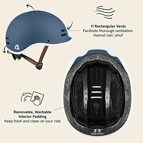 Retrospec Remi Kids' Bike Helmet for Youth Boys & Girls- Bicycle Helmet with Built-in Visor and Adjustable Reflective Straps for Skateboarding, Scooters, Rollerblading - Matte Navy - 49-53cm