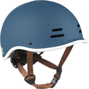 retrospec remi kids' bike helmet for youth boys & girls- bicycle helmet with built-in visor and adjustable reflective straps for skateboarding, scooters, rollerblading - matte navy - 49-53cm