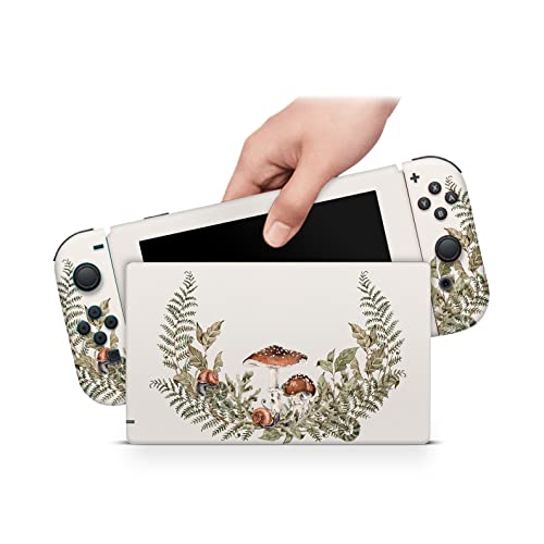 ZOOMHITSKINS Compatible with Switch Skin Cover, Forest Mushroom Autumn Fall Leaves Vintage Botanical, Vinyl Decal Sticker Wrap, Made in The USA