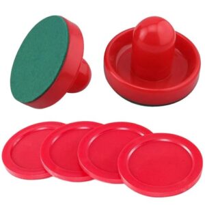 GIYOMI Light Weight Air Hockey Red Replacement Pucks & Slider Pusher Goalies for Game Tables, Accessories,Equipment (2 Striker, 4 Puck Pack) (Mini)