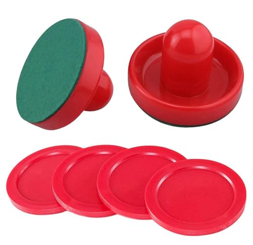 GIYOMI Light Weight Air Hockey Red Replacement Pucks & Slider Pusher Goalies for Game Tables, Accessories,Equipment (2 Striker, 4 Puck Pack) (Mini)