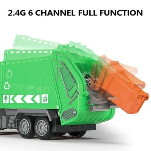 2.4G RC Garbage Truck Toy with Lights - 6 Channel Remote Control Waste Management Garbage Truck with 2 Rechargeable Batteries, Kids Recycling Trash Toys, Excellent Xmas Gifts for Boys Girls 3-8