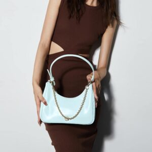 VICTORIA HYDE Clutch Bag Women's Small Shoulder Bag Retro Genuine Leather Shoulder Bag Vintage Handbag (Cyan)