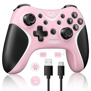 BRHE Wireless Switch Controllers Pink,Nintendo Switch Controller for Nintendo Switch/Lite/OLED/Windows PC with Programmable/Vibration/Turbo Funtion,Switch Pro Controller Gamepad with 2 Thumb Caps