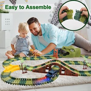 Dinosaur Race Car Flexible Track Toy Set 218pcs for Kid - Create a Dino World Race Road, Christmas Holiday Toy List, Best Birthday Gift for 3 4 5 6 7 Year Old Boy from BIRANCO.