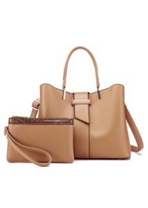 smallbluer women's fashion handbag pu leather shoulder crossbody bag purse 2pcs-brown